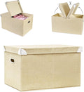 CONTAIL 19.7 58 Quart Collapsible Storage Bins with Foldable LidsStackable Linen Fabric Closet Boxes with Handle19.68”X13.77”X12.2”Khaki