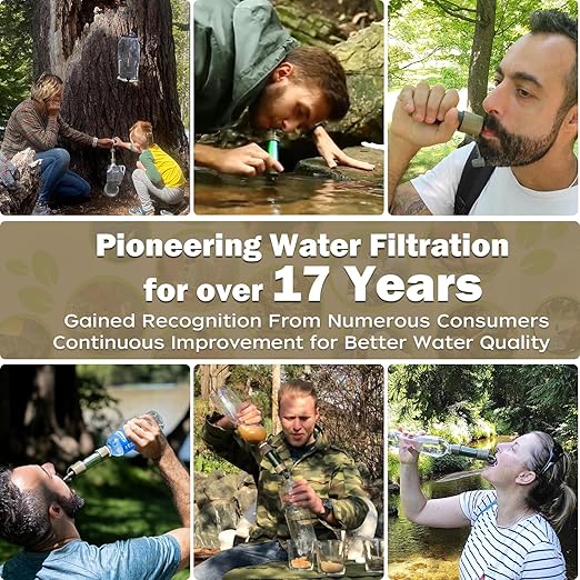 Miniwell L630 Portable Water Filter with Upgraded Vacuum Packaging - 25 Year Storage Long Lasting and Versatile Usage Options 2 Pack Filter and 1L Bottles