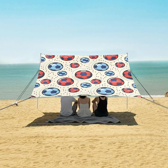 xigua Soccer Beach Tent Sun Shelter with Carrying Bag - Silver Coated Oxford Fabric Beach Canopy for Beach Camping Fishing - Includes Windproof Ropes Sandbags &amp Stakes