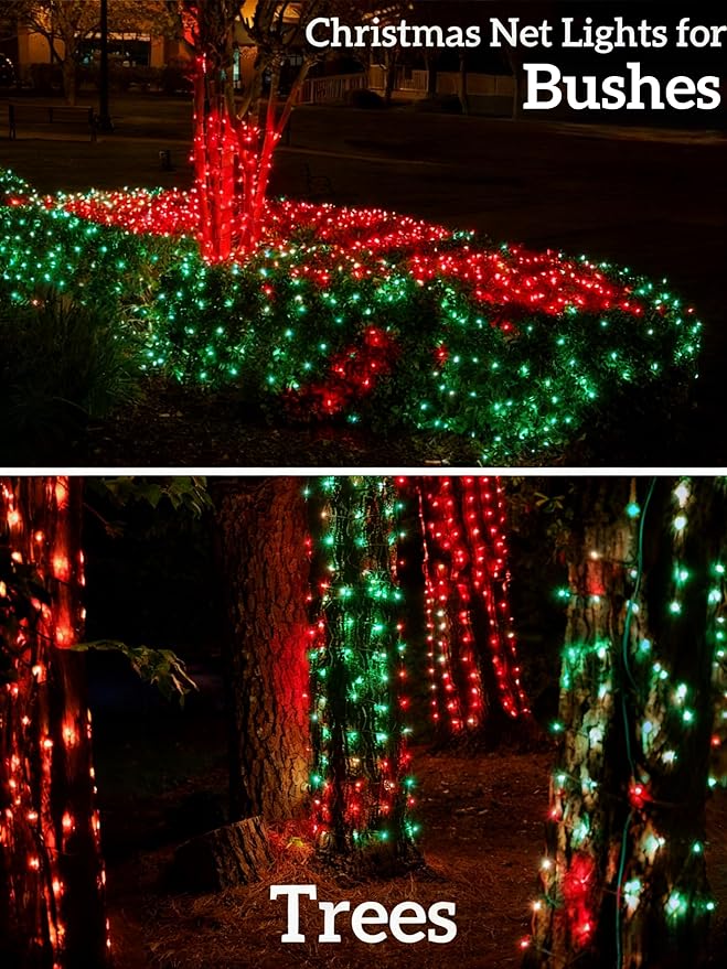 Led Christmas Net Lights for Bushes 132LED 6FT x 6FT Connectable UL Certified Net Lights for Bushes Tree Shrubs Xmas Trunk Green Wire Christmas Decorations