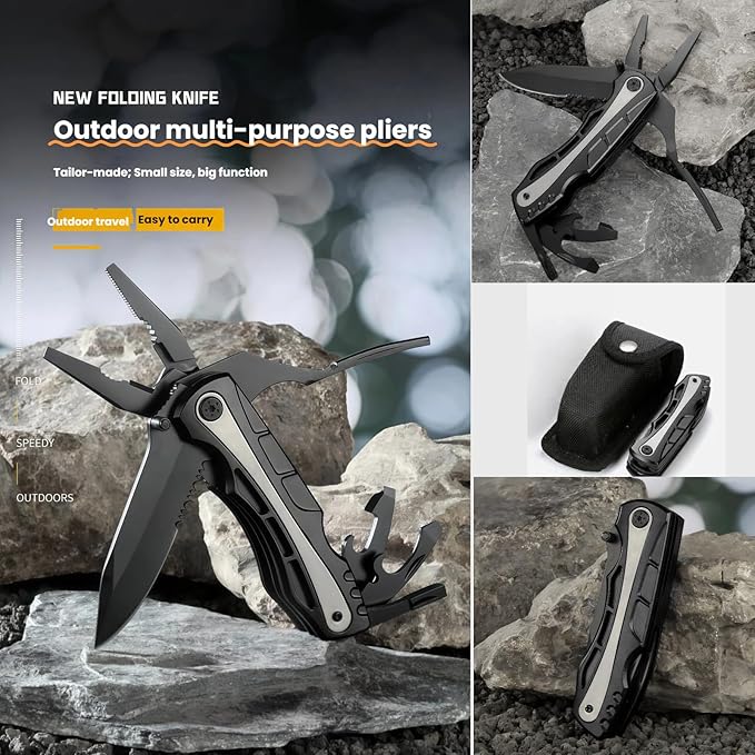 Multi Tool 9-in-1 Full-Size Lightweight EDC Camping Knives &amp Tools Multi-Purpose Pliers Folding Knife Tactical Gear Men Gift Ideas Equipment for Hiking and Outdoor Camping (4-Piece Set）