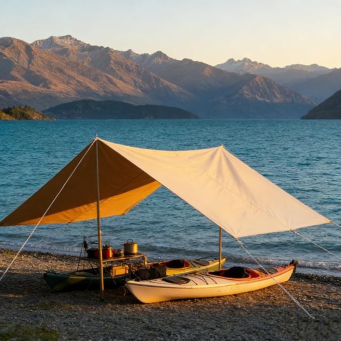 4x3m Front Awning Sun Canopy Beige 285gsm Cotton Canvas PU Coating for Camping Bell Tent Portable Shelter