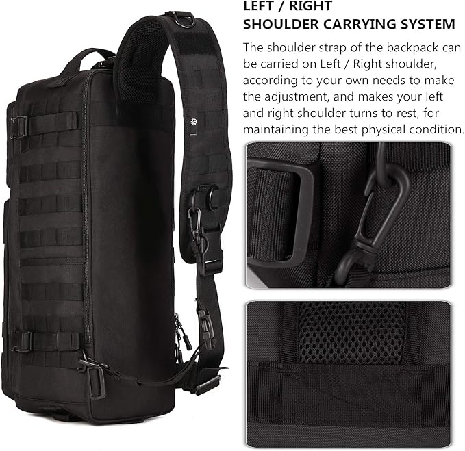 Protector Plus Tactical Sling Bag Military MOLLE Crossbody Pack (Patch Included)