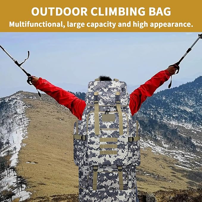Hiking Backpack 100L Large Camping Backpack Expandable Waterproof MOLLE Rucksack Outdoor Sport Travel Daypack Military Tactical Back pack for Men Women (Camouflage)