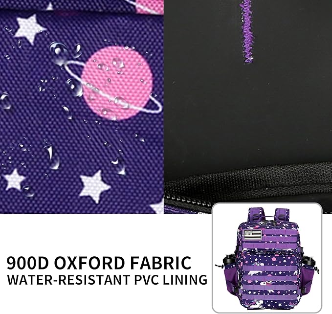 Lovelinks21 25L Tactical Military Backpack Small Travel Rucksack for Men and Women Assault Pack Bug Out Bag Molle Daypack Gym Backpack with Bottle Holder (Purple Pony)