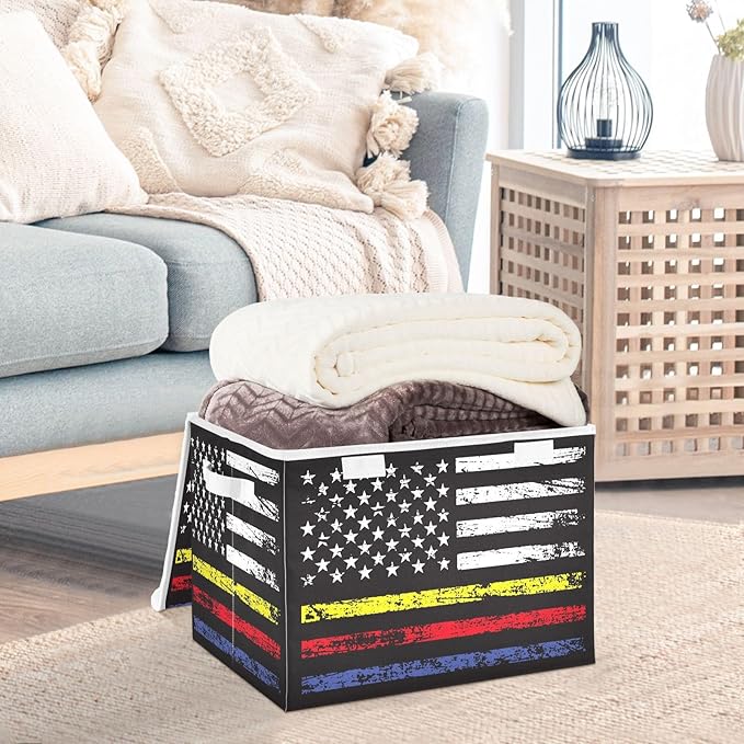 United States Of America Flag with Blue Red Usa Storage Box with Lid Stackable Cube Storage Storage and Organization for
