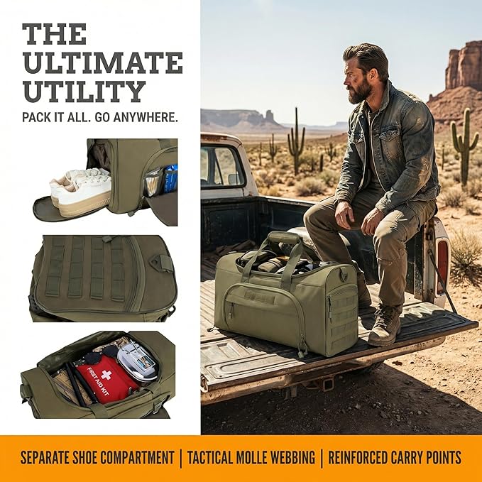 Military Tactical Outdoor Gym Bag Small Duffel Bag with Shoes Compartment for Sports Travel Camping Hunting (B-Green)