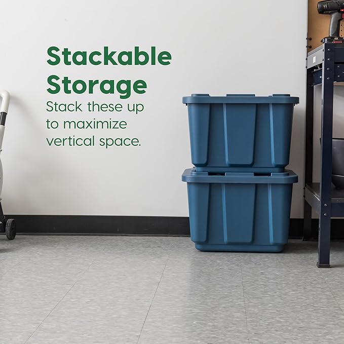 IRIS USA 4-Pack 12 Gallon Storage Bins with Lids |Made in USA| Heavy Duty Eco-Friendly Plastic Tote Containers for Truckbed Tool Box Organization Large - Navy