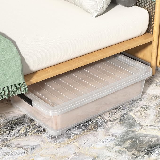 40 Quart Plastic Underbed Storage Boxes Large Clear Storage Bin with Wheels 4 Packs
