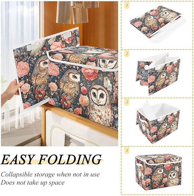 Storage Cube with Lid Art Owls Print 16.5×12.6×11.8 IN 1 Pack Collapsible Large Capacity Foldable Storage Basket Bin Organizer