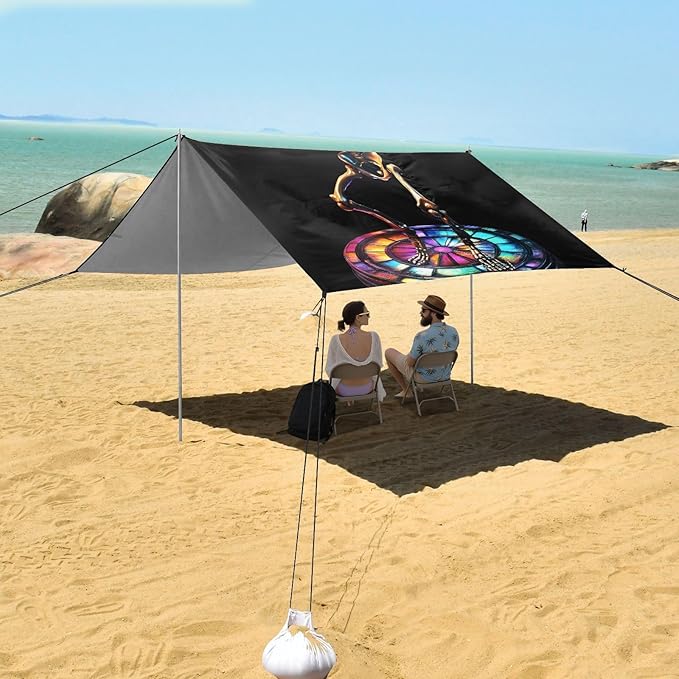ALAZA Dancing Skeleton Pop Beach Tent Sun Shelter UPF50+ Protection Beach Shade Canopy w/ 4 Sandbags for Outdoor Camping Fishing Backyard Fun Picnic 10x9 ft