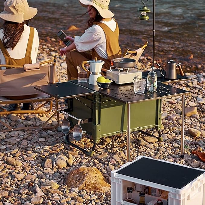 Storage Trunk Outdoor Camping Picnic Barbecue Storage Box Multifunction Folding Table Container with Extended for Garden Home Family Gathering Camping Storage Box(GrisSmall)