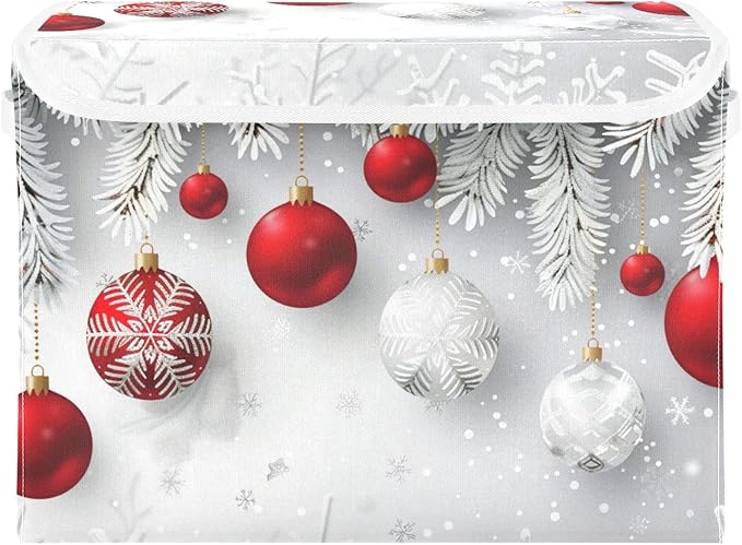 senya Christmas Baskets Collapsible Storage Bins with Lids Christmas Snowflakes Balls Pattern Storage Boxes Clothes Baskets for Organizing B06D22020