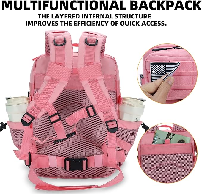 Lovelinks21 25L Tactical Backpack for Men and Women Military Backpack Small Assault Pack Molle Backpack Bug Out Bag Travel Rucksack Daypack (Pink)