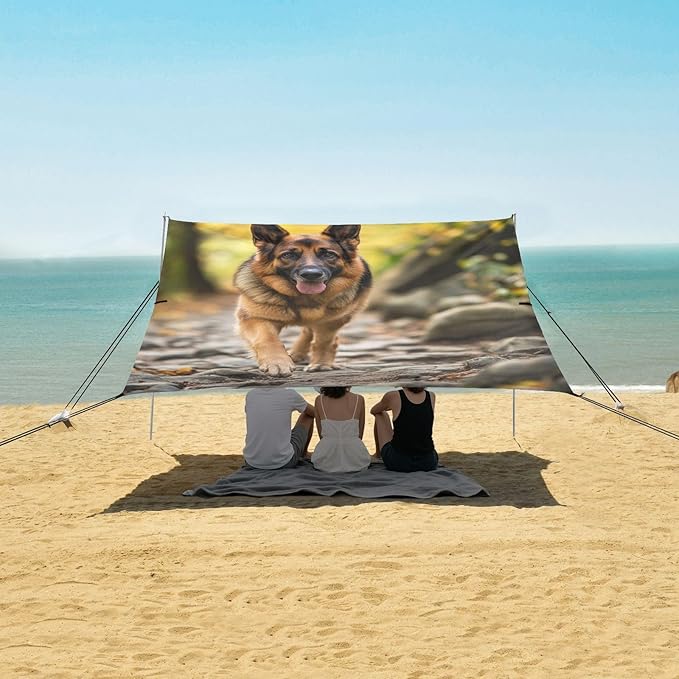 ALAZA German Shepherd Dog Natural Beach Tent Sun Shelter Portable Canopy Sunshade for Outdoor Camping Picnics Backyard Fun 10x9 ft