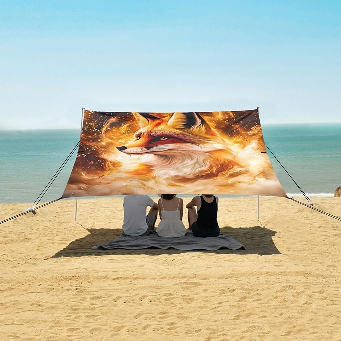 ALAZA Mysterious Fox Beach Tent Sun Shelter Portable Canopy Sunshade for Outdoor Camping Picnics Backyard Fun 10x9 ft