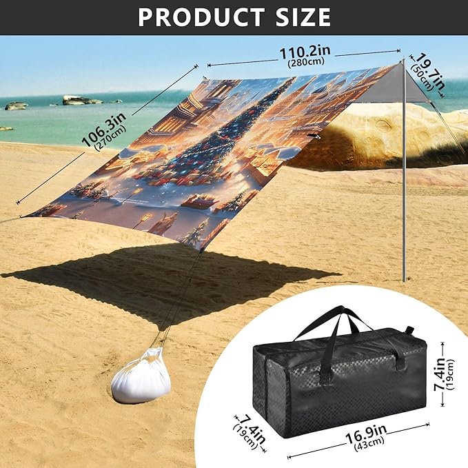 ALAZA Christmas Tree Beach Tent Sun Shelter Portable Canopy Sunshade for Outdoor Camping Picnics Backyard Fun 10x9 ft