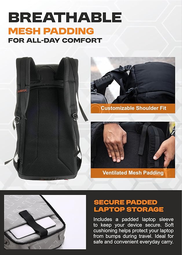 TRAWOC STEALTH 40L Travel Backpack for Men and Women Laptop &amp Shoe Compartment Rain CoverCasual Bag for trekking &amp Hiking