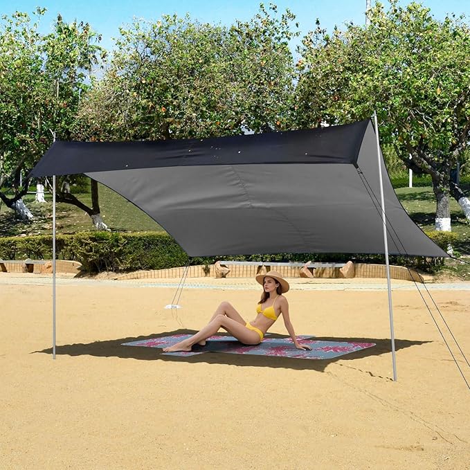 ALAZA Cute Axolotl Star Beach Tent Sun Shelter UPF50+ Protection Beach Shade Canopy w/ 4 Sandbags for Outdoor Camping Fishing Backyard Fun Picnic 10x9 ft
