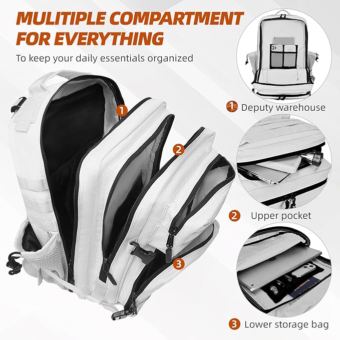 LUPU TACTICAL 45L Backpack for Men and Women 3 Days Assault Pack Outdoor Travel Hiking Camping Rucksack with Molle Webbing (White)