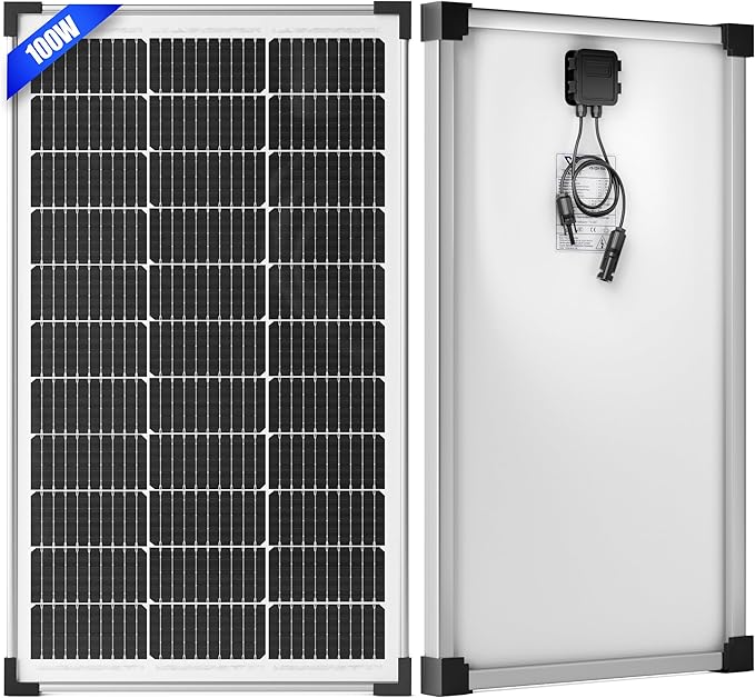 Voltset 100W 12V Solar Panel High Efficiency 9BB Cell Monocrystalline Solar Panels IP67 Waterproof Suitable for RV Marine Rooftop Home Yacht Off-Grid Applications (100W Single Panel)