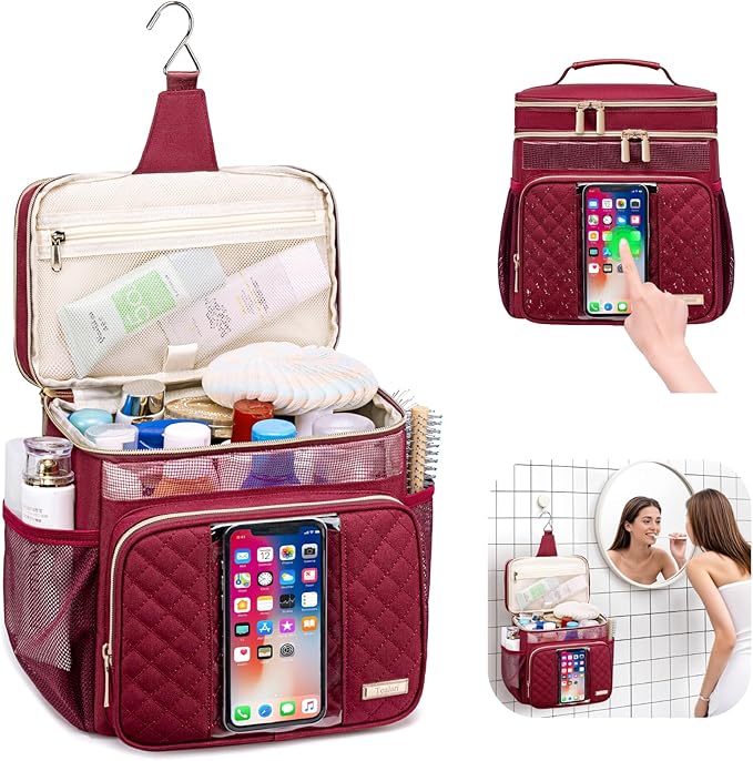 Large Toiletry Bag for Women MenBathroom BagWater Resistant Shower BagMakeup BagPortable Shower Caddy for College DormHanging Travel Toiletry Bag with Transparent Waterproof Phone Pocket