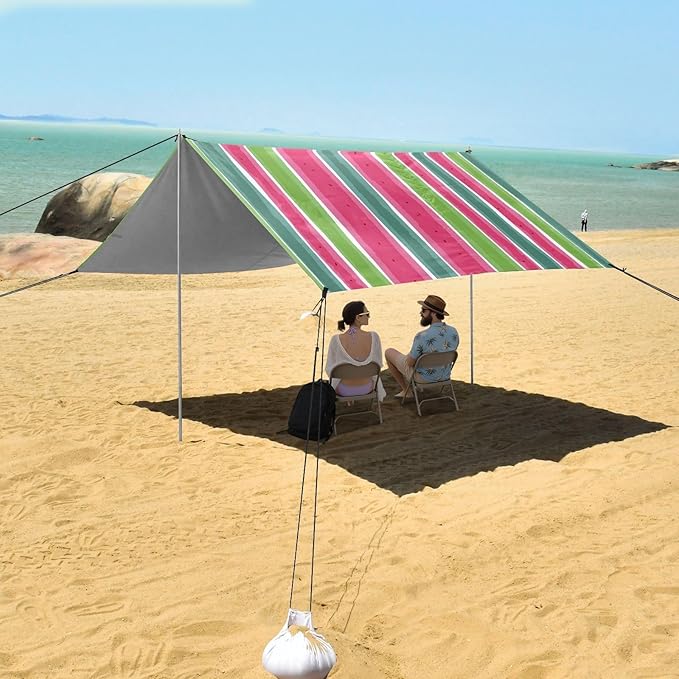 ALAZA Watermelon Stripes Pattern Beach Tent Sun Shelter Portable Canopy Sunshade for Outdoor Camping Picnics Backyard Fun 10x9 ft