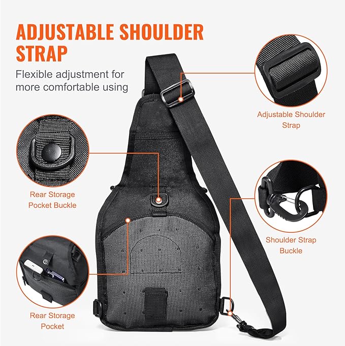 Happybuy Tactical Sling Bag 10L Military Rover Shoulder Sling Backpack with Molle Design and Multi-pocket 600D Tactical Shoulder Bag Ideal for Caping Hiking Black