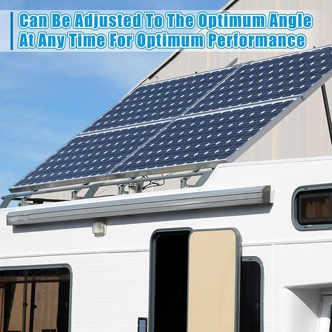 Adjustable Solar Panel Tilt Mount Brackets Aluminum Alloy Solar Panel Mounting Support up to 50 70 100 150 200 300 400 Watt Solar Panel for Flat Surface Roof RV Boat Off-Grid (Mount Only) Silver