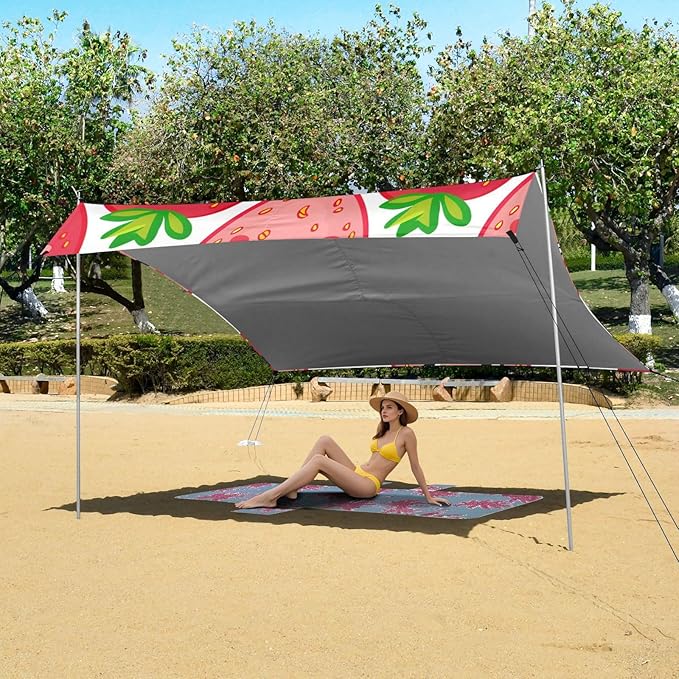 ALAZA Cute Strawberry Fruit Face Beach Tent Sun Shelter Portable Canopy Sunshade for Outdoor Camping Picnics Backyard Fun 10x9 ft