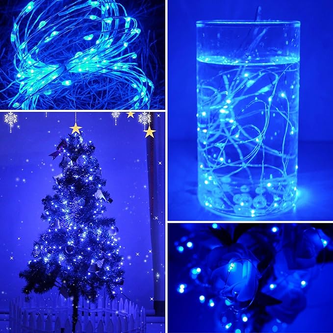 20 Packs Fairy String Lights 6.6FT 20 LEDs Battery Operated Silver Copper Wire Starry String Light for DIY Party Christmas Costume Wedding Easter Table Decorations (Blue)
