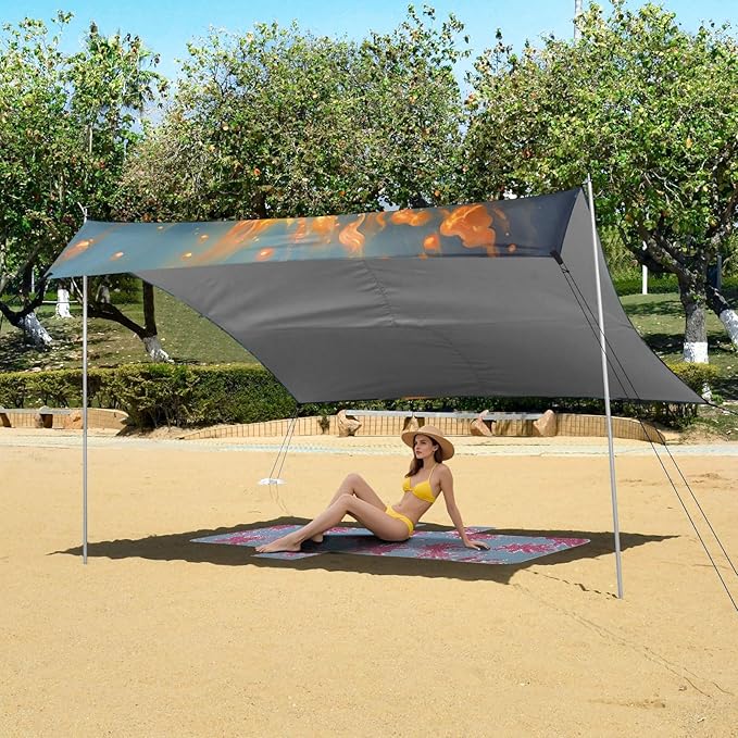 ALAZA Cow Fire and Water Beach Tent Sun Shelter Portable Canopy Sunshade for Outdoor Camping Picnics Backyard Fun 10x9 ft