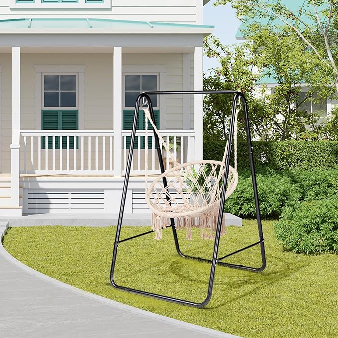 Premium Hammock Stand Heavy Duty Steel Frame with Waterproof Coating 600lb Capacity Outdoor Hanging Stand Non-Slip Base for Secure Placement on Patio Garden or Balcony