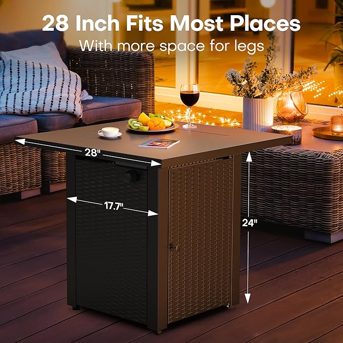 LEGACY HEATING Zeta 1 Propane Fire Pit Table 50000BTU Outdoor Gas Fire Pit 2 in 1 Firepit Table w/Lid Lava Rock ETL Certified 28in Steel Fire Table add Warmth to Parties on Backyard Black