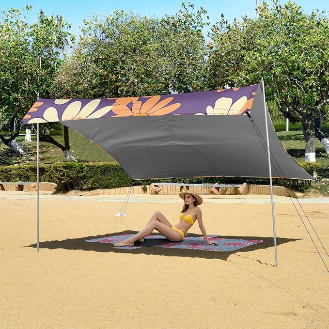 ALAZA Spring Floral Daisy Flower Beach Tent Sun Shelter Portable Canopy Sunshade for Outdoor Camping Picnics Backyard Fun 10x9 ft