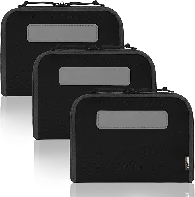 ACETAC [3-Pack Tactical Handgun Case Pistol Storage with Reflective Patch Universal CCW Holster Wrap Hook and Loop Mag Panel (Black)