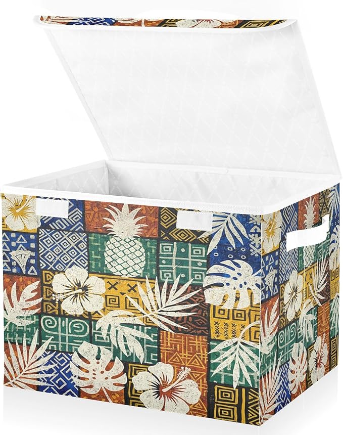 senya Baskets Collapsible Storage Bins with Lids Hawaiian Tribal Storage Boxes Clothes Baskets for Organizing