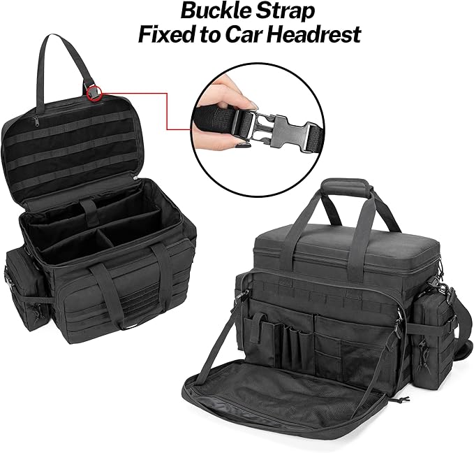 samdew Patrol Bag Law Enforcement Duty Bag for Police Equipment with 2 Detachable MOLLE Pouches &amp Laptop Layer (up to 15.6) Bailout Tactical Organizer for Car Front Seat Black