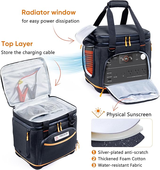 Double-Layer Travel Carrying Case for Jackery Explorer 1000 v2 – Hard Molded Bottom Side Ventilation &amp Front Pockets Portable Power Station Storage Bag for Jackery Accessories &amp Solar Genera