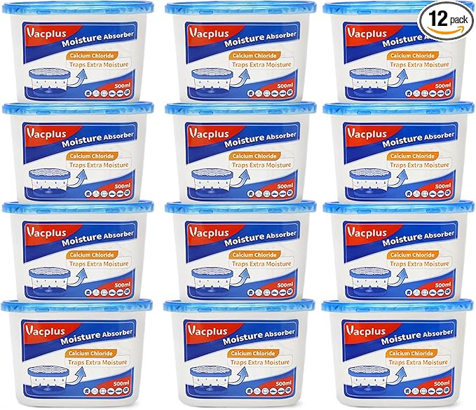 Vacplus Moisture Absorbers 10.5 Oz Humidity Absorber Boxes Attracts Extra Moisture from Your Bathroom Closet Kitchen &amp Study Dehumidifier Odor Eliminator for Closet (Fragrance Free) 12 Packs