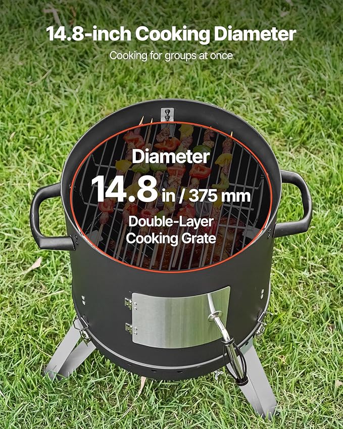 VEVOR Charcoal Smoker 16 Vertical Charcoal BBQ Grill Coated Steel Barbecue Smoker with 2 Grilling Grates Thermometer Air Vents &amp Removable Ash Tray Ideal for Backyard Patio Parties Cooking