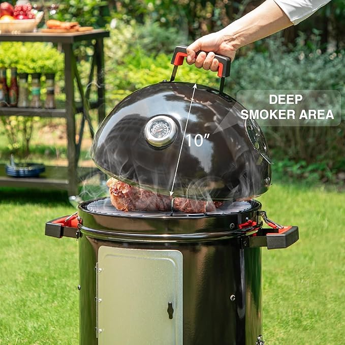 Sophia &amp William 18-Inch Vertical Charcoal Smokers BBQ Grills with Porcelain-Enameled Smoking Chamber &amp 2-Layer Smoking Shelves Outdoor Smokers &amp Tabletop Grill Combo for Barbecue Camping