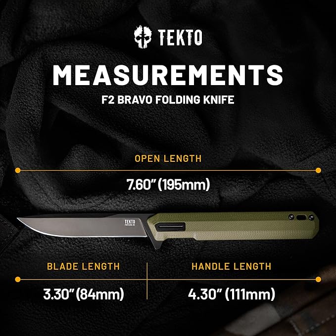 TEKTO F2 Bravo Folding Pocket Knife - D2 Steel Blade Ceramic Ball Bearings - EDC - Snap Swift Flip for Camping Backpacking - 2.4oz (68g) G10 OD Green Handle Black Titanium Accents