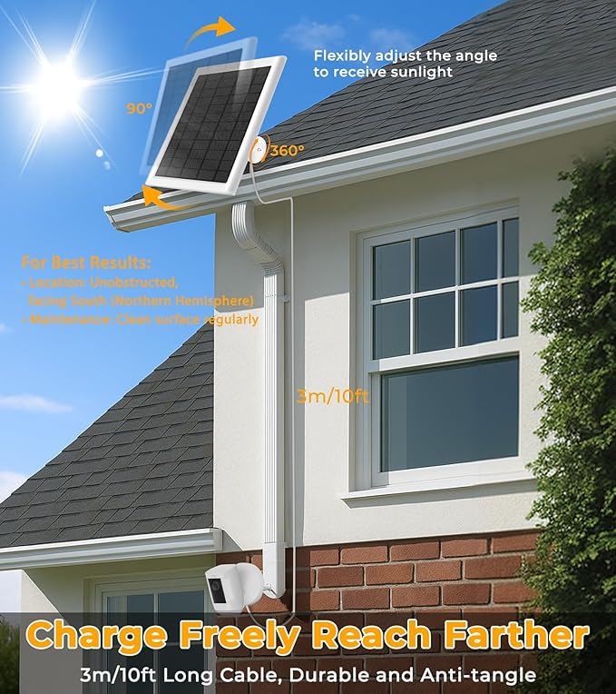 8W Solar Panel for Ring Camera 3-Pack Solar Panel Charger Compatible with Ring Stick Up Cam Battery Spotlight Cam Battery Includes Barrel Plug to USB-C Adapter IP65 Waterproof 10ft Cable
