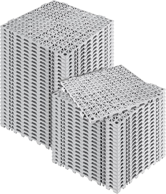 MYFAMIREA Modular Interlocking Cushion 48 Pack 11.8 x 11.8 Rubber Floor Tiles Non-Slip Splicing Drainage Mats for Deck Gray