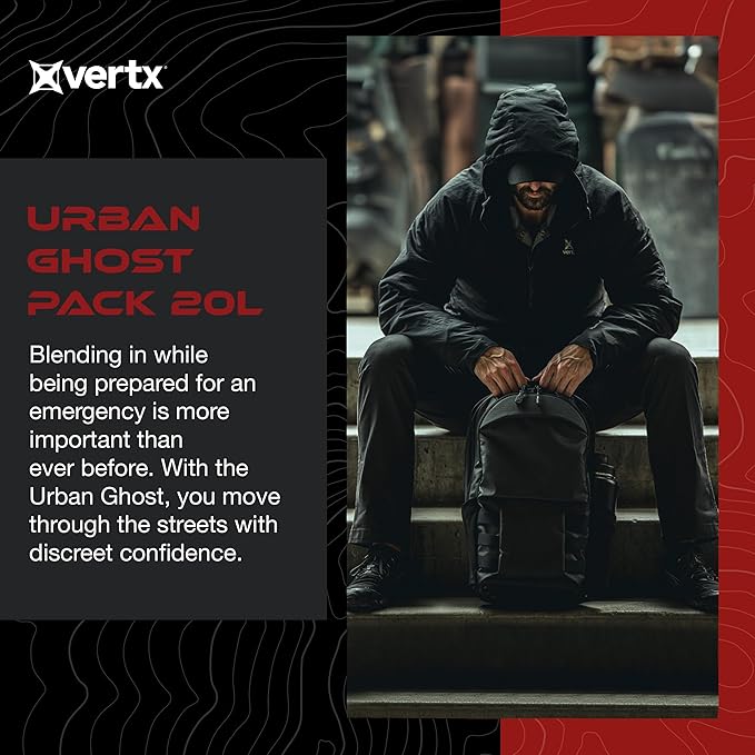 Vertx Urban Ghost Tactical Backpack (20L) – Durable Ripstop CCW Carry Pack with Rapid Access Tab Lockable Zippers It's Black - One Size