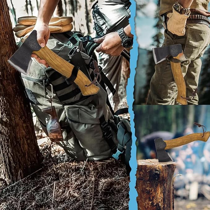 Prandi Segurin Hatchet 88lb - Hickory Handle 11in with Leather String - Ideal for Camping Travel and Bushcraft - Made in Italy