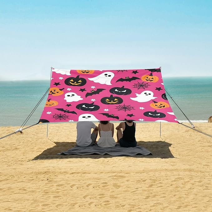 ALAZA Cute Ghost Pumpkin Pattern Beach Tent Sun Shelter Portable Canopy Sunshade for Outdoor Camping Picnics Backyard Fun 10x9 ft