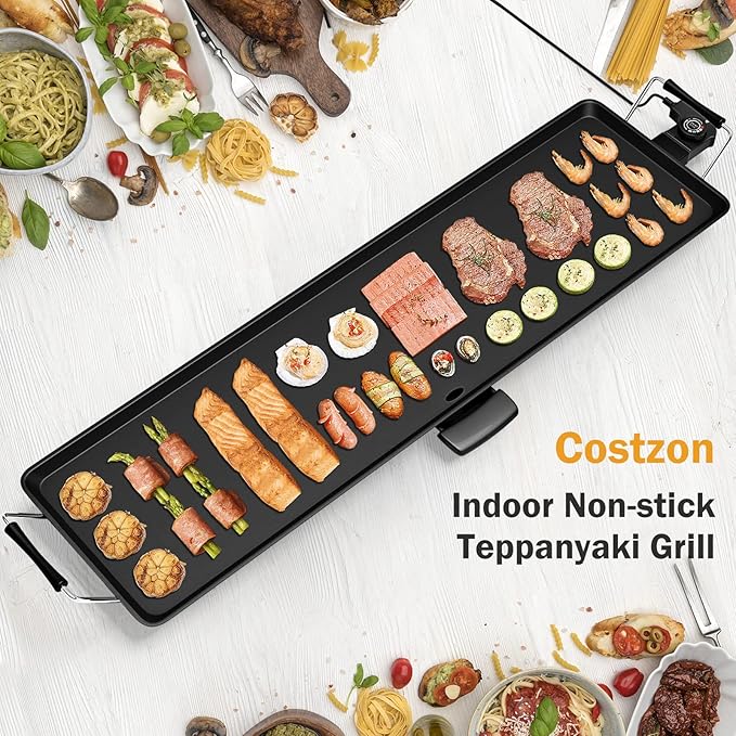 Costzon 35 Electric Griddle 2000W Nonstick Extra Large Griddle Long Table Top Grill w/5-Level Temp &amp Drip Tray Indoor Outdoor Cooking Plates Teppanyaki Grill for Pancake BBQ Camping Gatherin