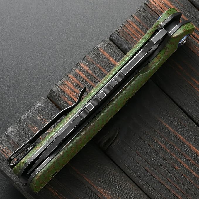 Sitivien ST145 Folding Pocket KnifeBlack Stonewashed 14C28N Steel BladeMicarta Handle EDC Tool Knife for Outdoor SurvivalCampingHikingHunting(Green) …